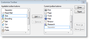 Select icons to add to current toolbar list